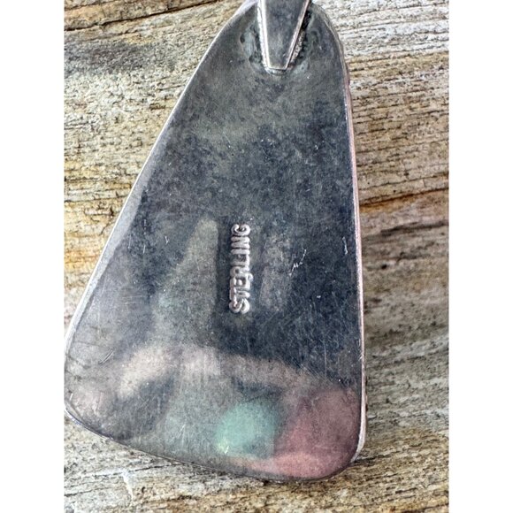 Sterling Silver Triangle Pendant With Multicolor Stone & Rope Detail 7.59g - Picture 5 of 8